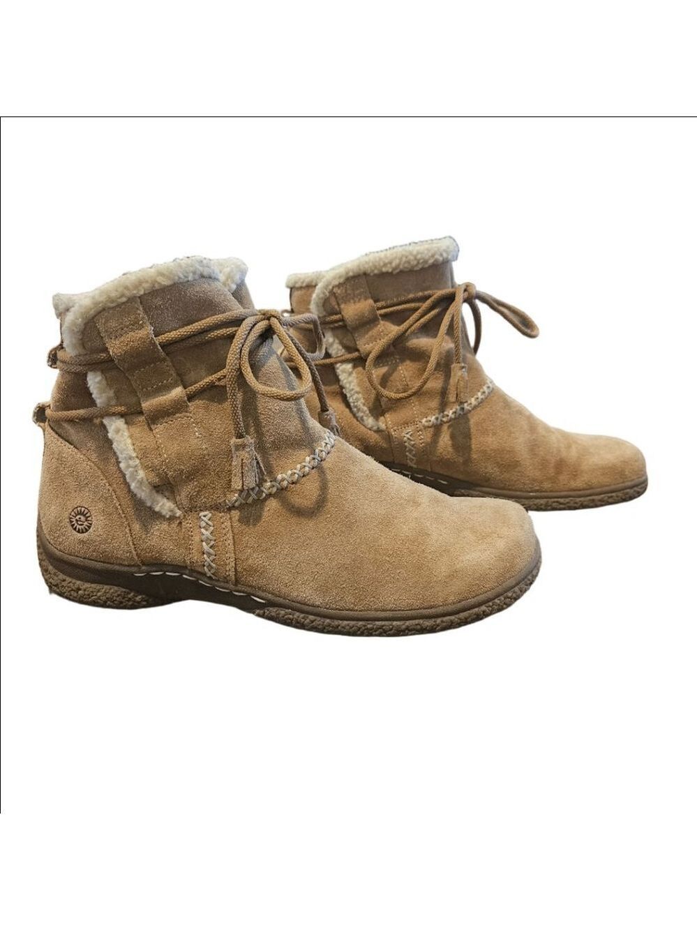 Women's Earth Spirit Paula II Beige Suede With Faux Fur Ankle Boots Size 11